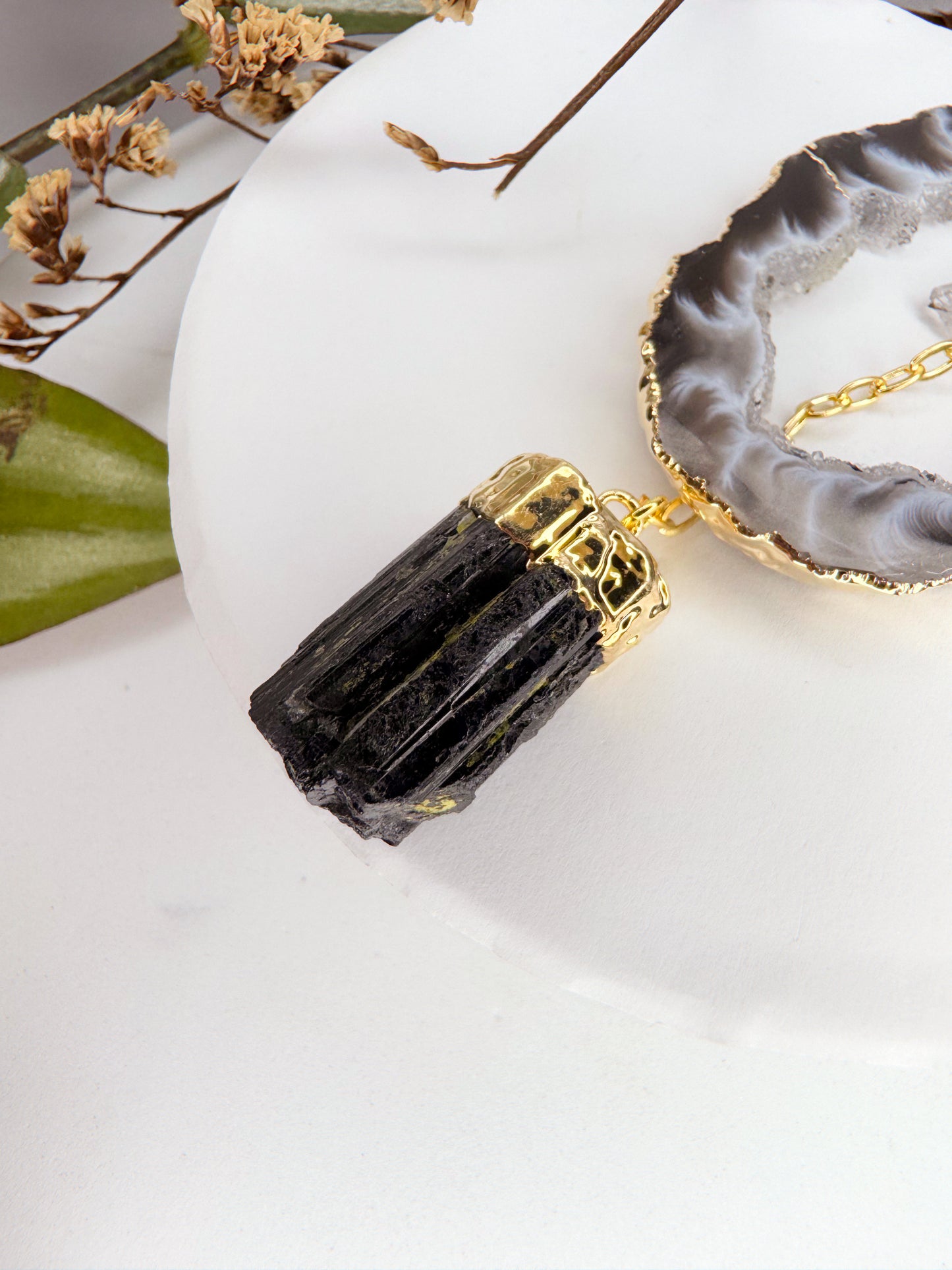 Colar Cósmico - Ágata + Turmalina Preta