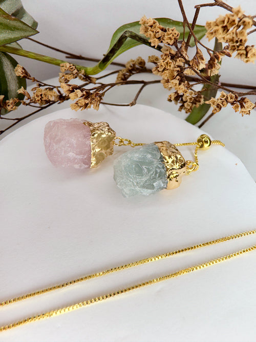 Colar Cósmico - quartzo rosa + agua marinha