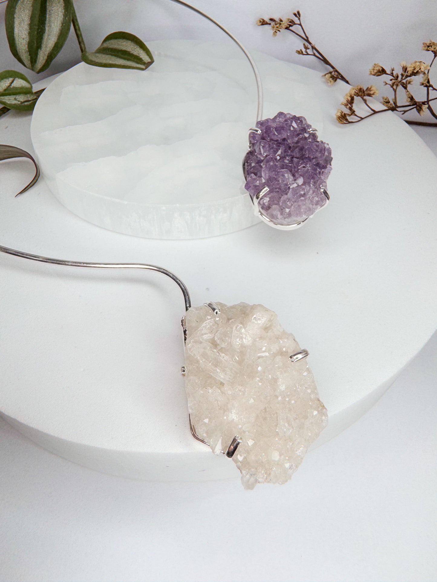 Choker Espaço - Drusa de Ametista + Drusa de quartzo transparente