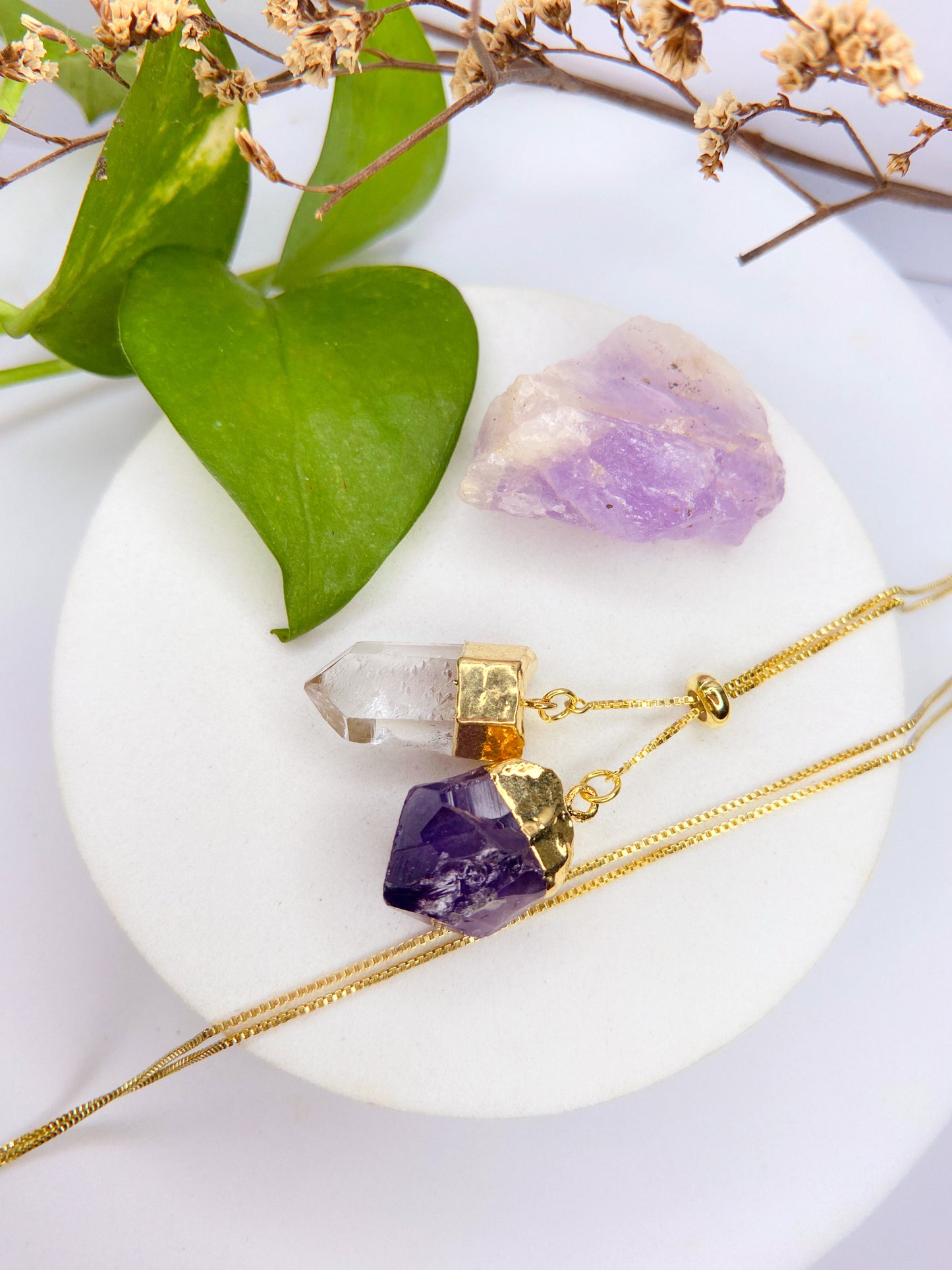 Colar cósmico - quartzo de cristal + ametista