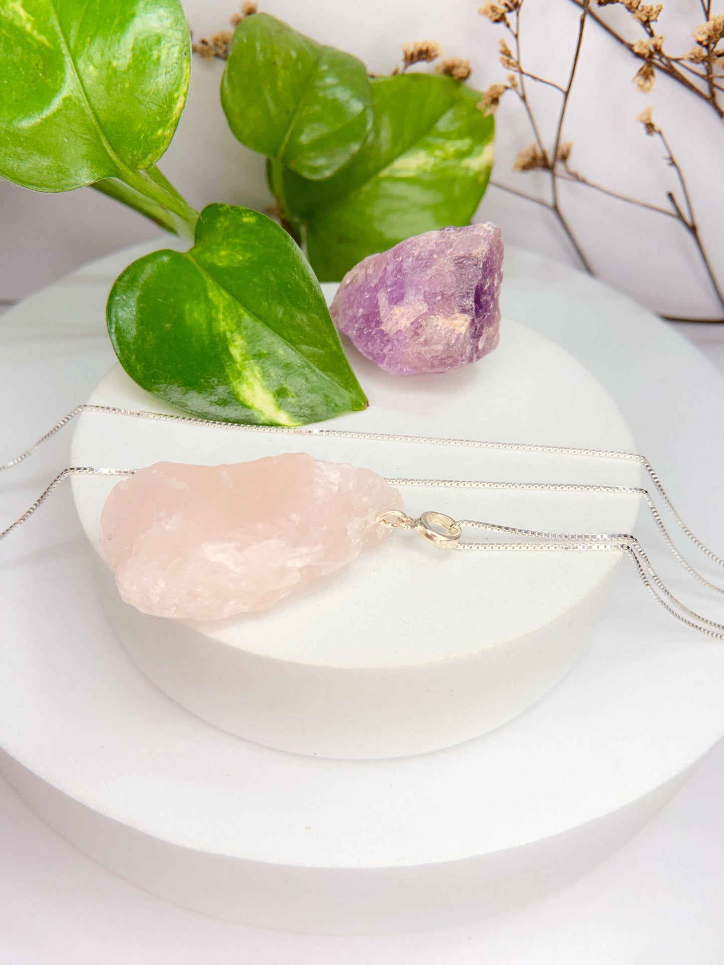 Colar bem-querer - Quartzo rosa 60cm