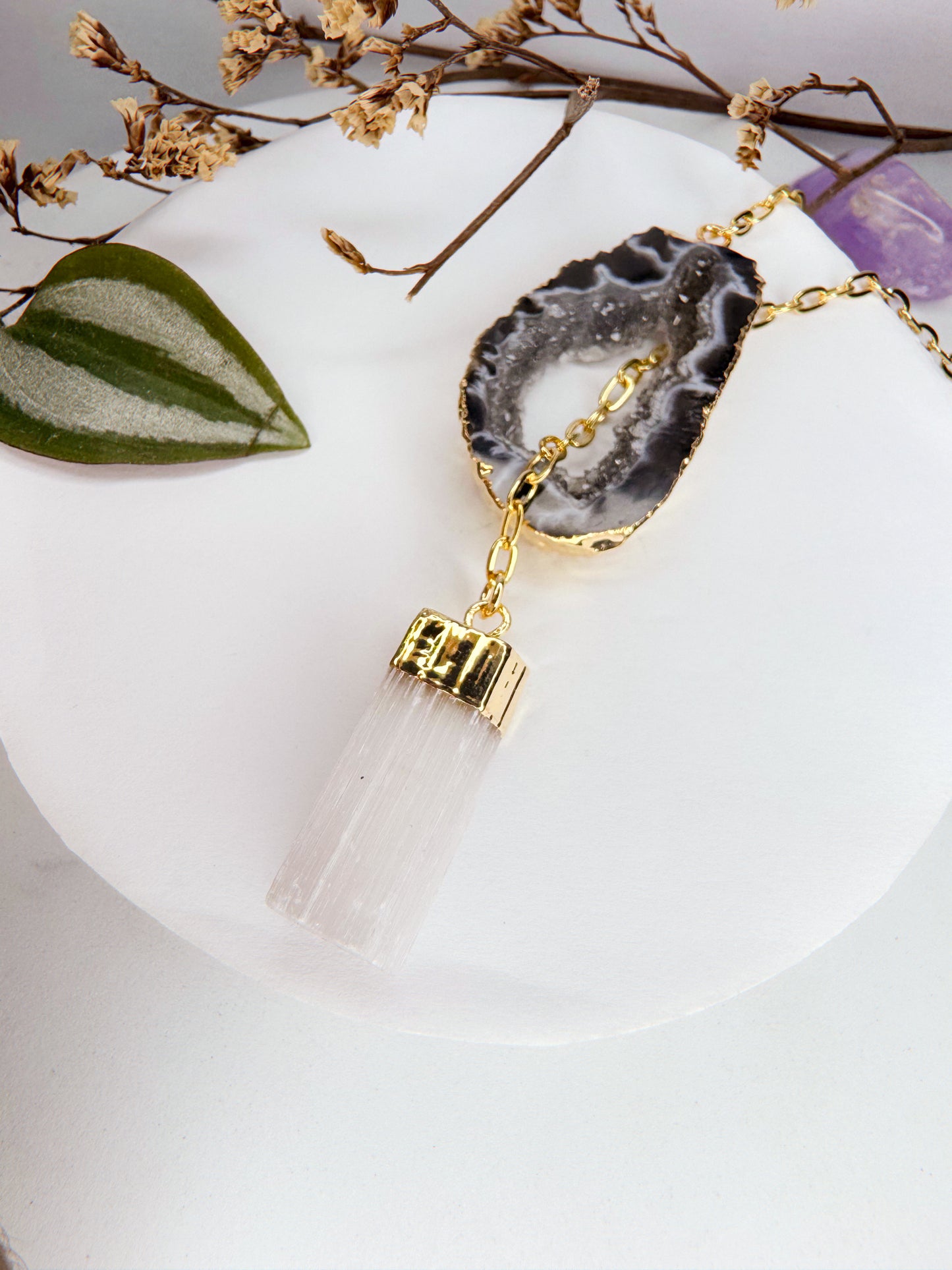 Colar Cósmico - Agata + Selenita Branca