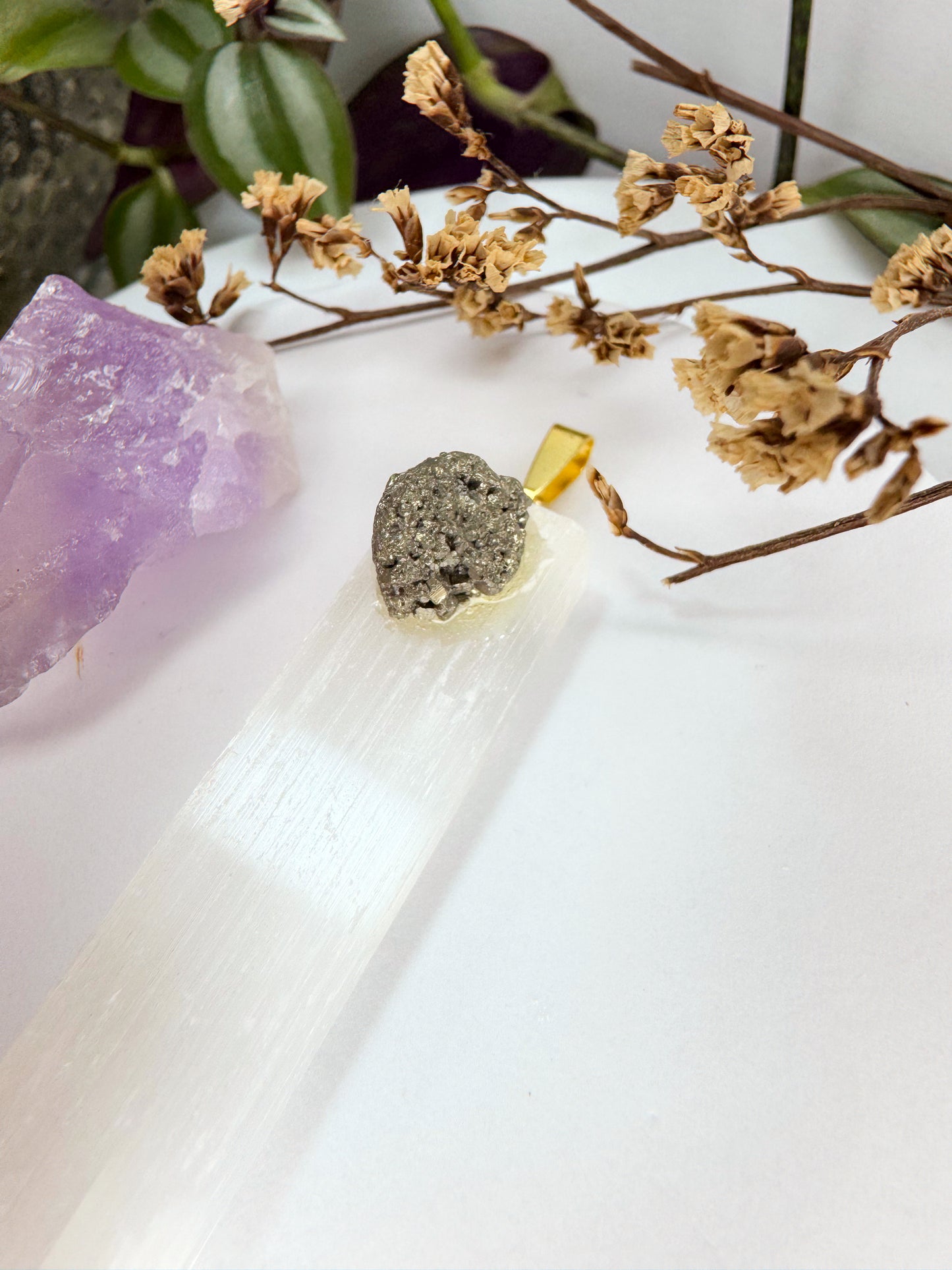 Pingente Limpeza e Prosperidade - Sleneita + Pirita