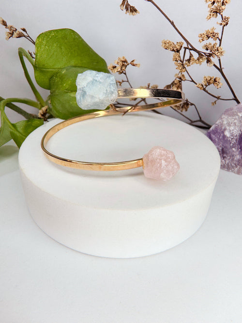 Bracelete cometa - quartzo rosa + agua marinha