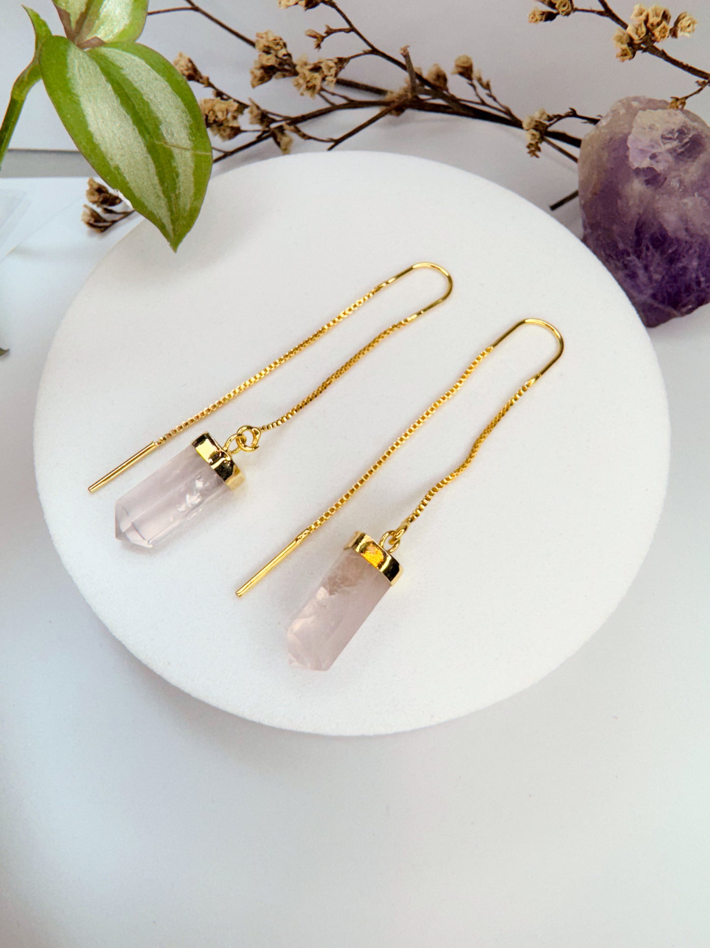 Brinco zen - Quartzo Rosa lapidado