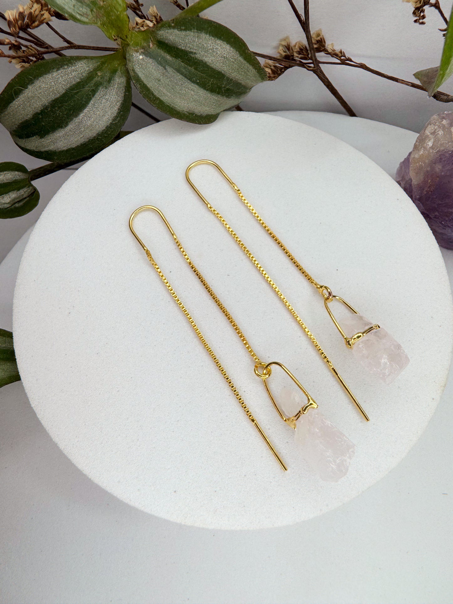 Brinco zen - Quartzo Rosa bruto