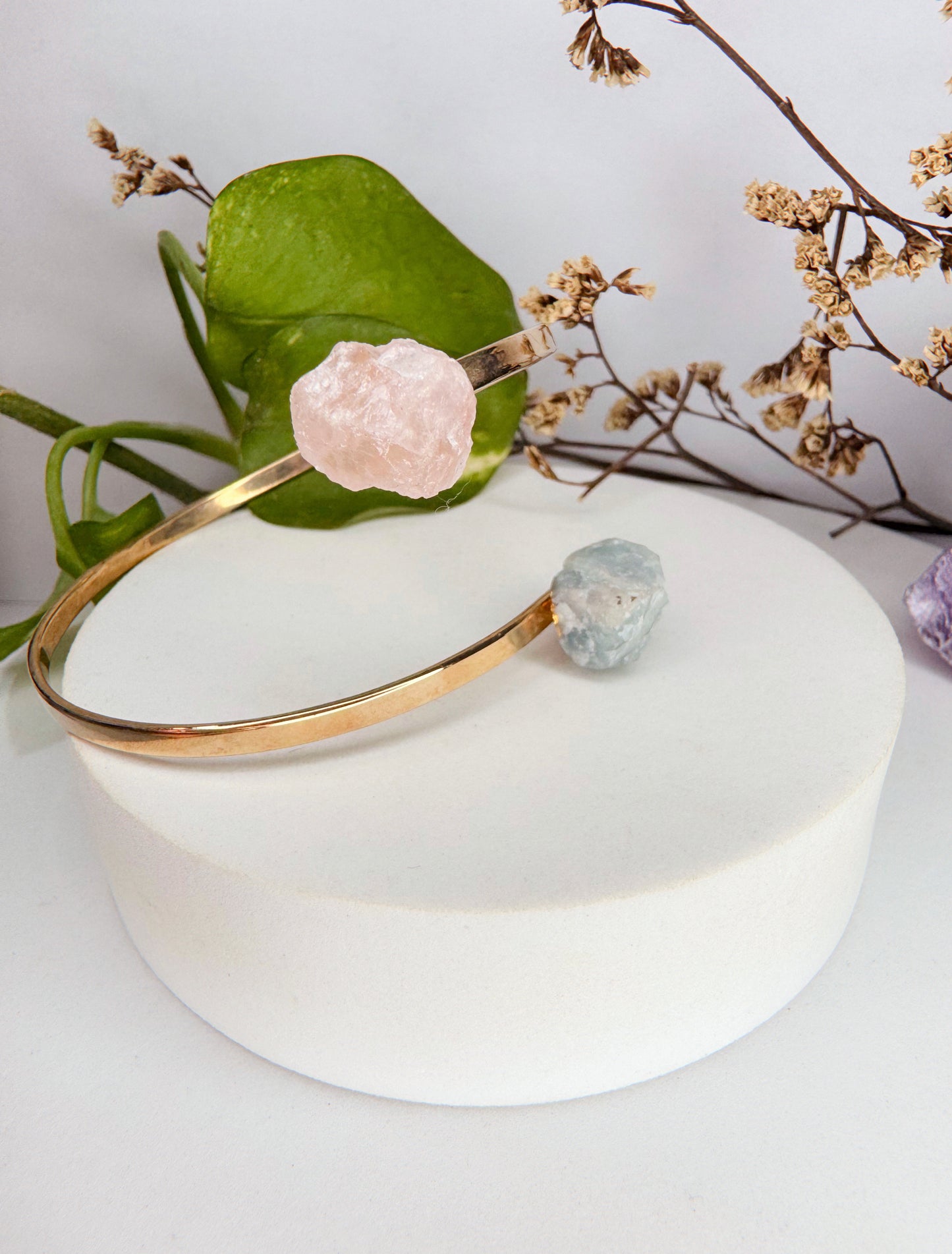 Bracelete cometa - quartzo rosa + agua marinha