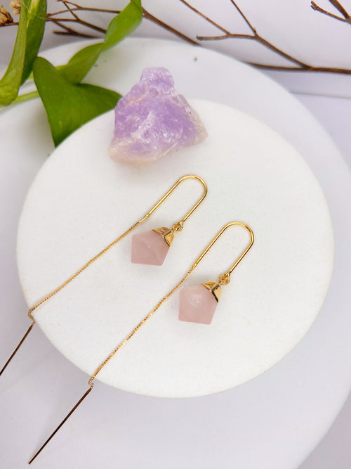 Brinco netuno - quartzo rosa lapidado