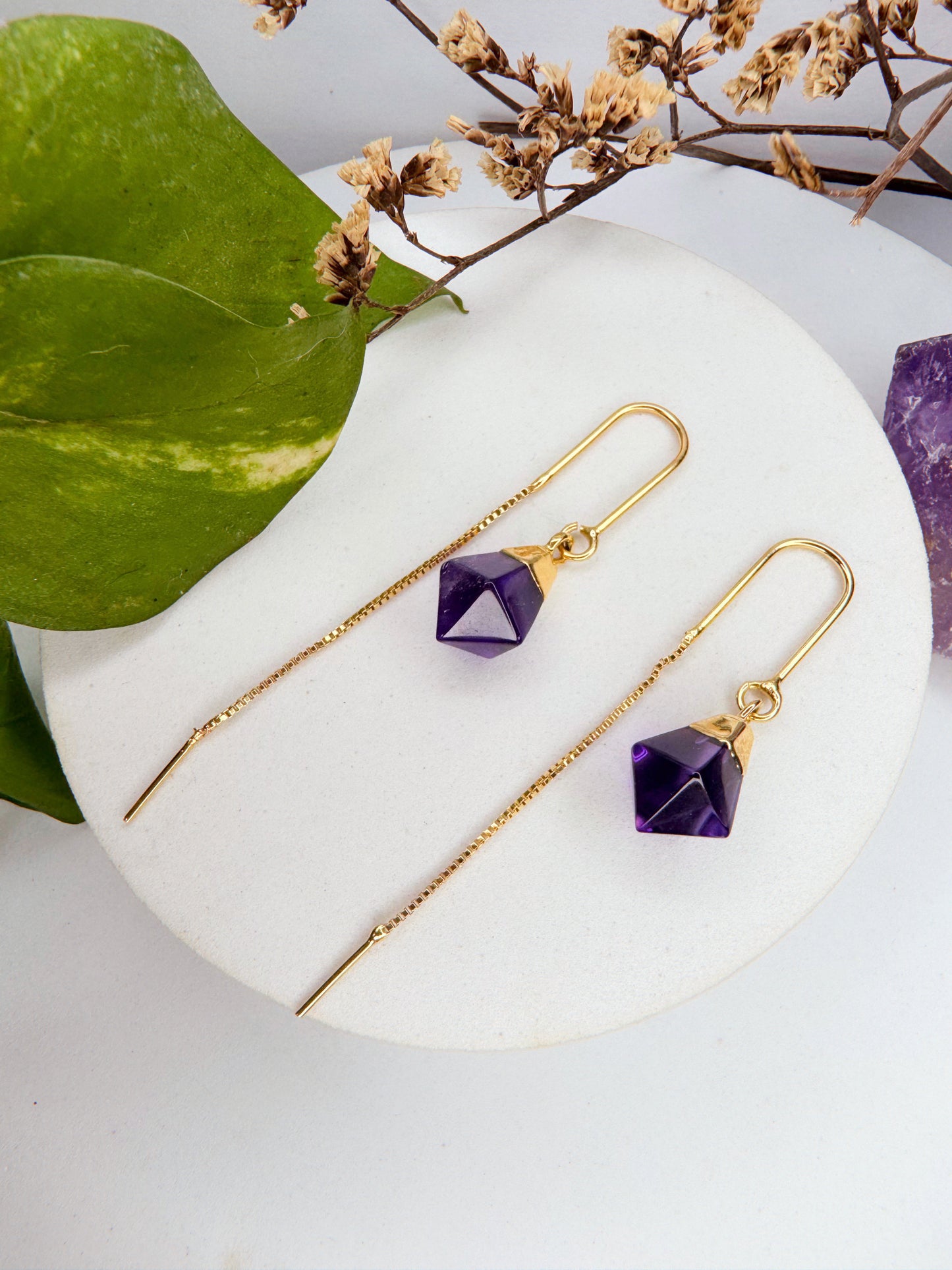 Brinco netuno - ametista lapidada