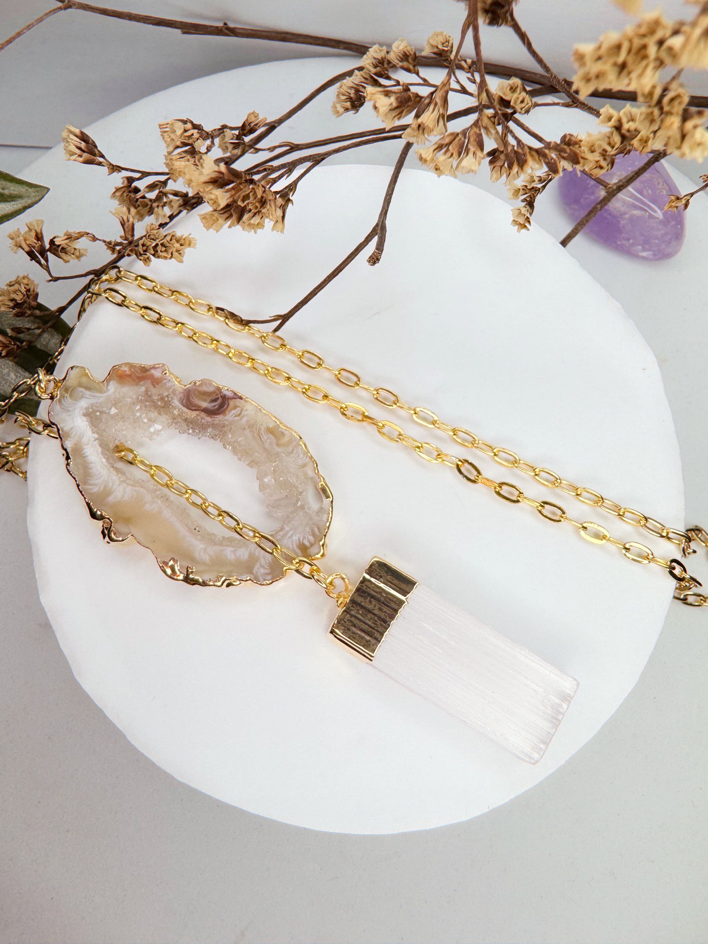 Colar Cósmico - Agata + Selenita Branca