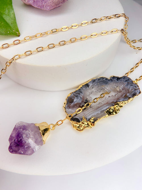 Colar cósmico - ágata preta + ametista