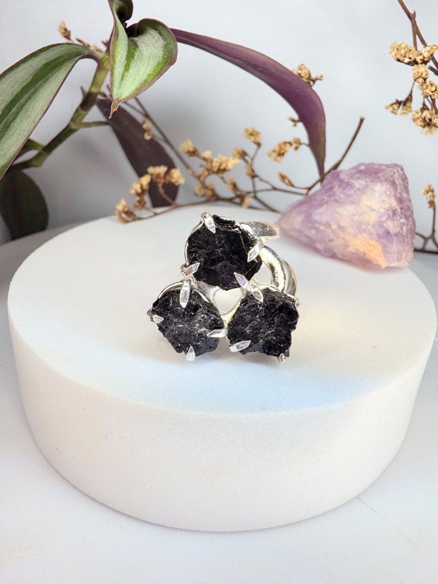 Anel Triplice - turmalina negra