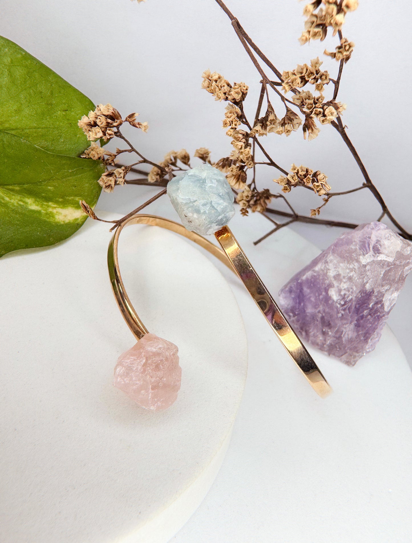 Bracelete cometa - quartzo rosa + agua marinha