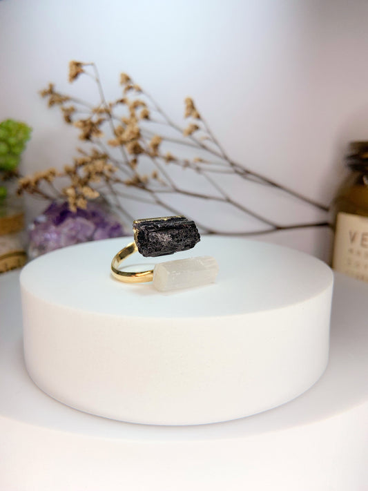 Anel meteoro  - turmalina + selenita