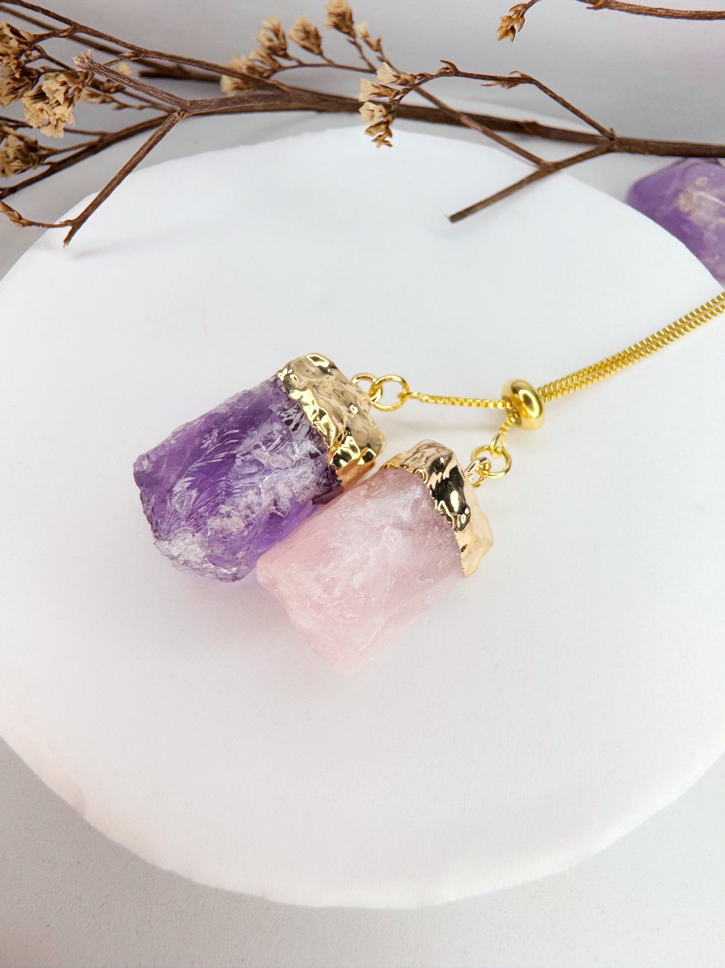 Colar Cósmico - ametista + quartzo rosa