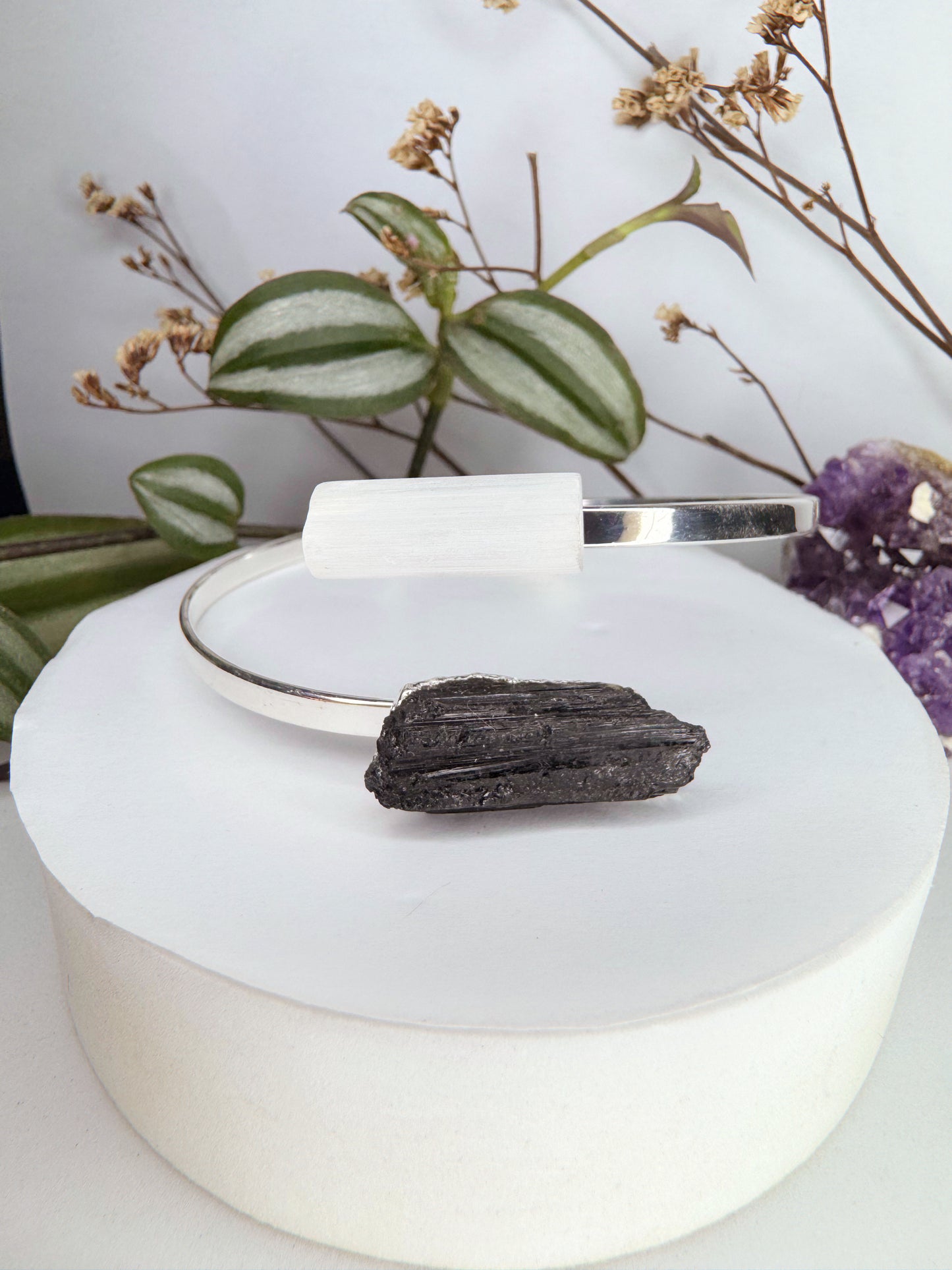 Bracelete  Cometa  - turmalina + selenita