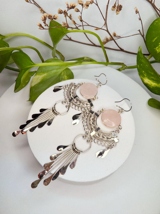 Brinco Nostalgia Aço - Quartzo rosa