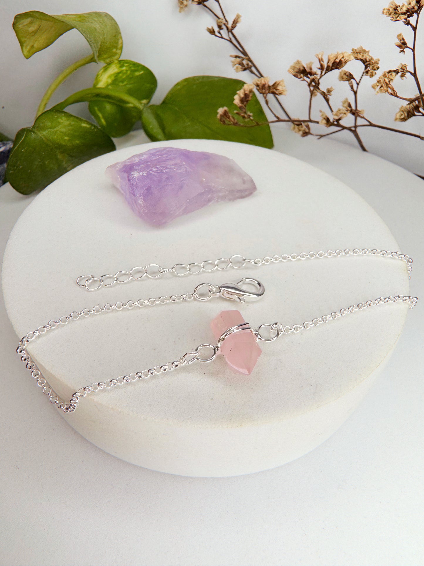 Tornozeleira luar - Quartzo rosa