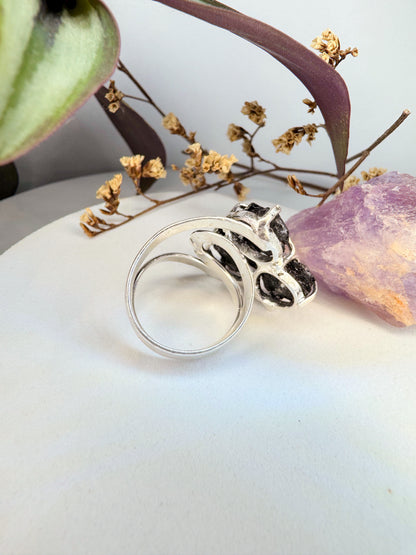 Anel Triplice - turmalina negra