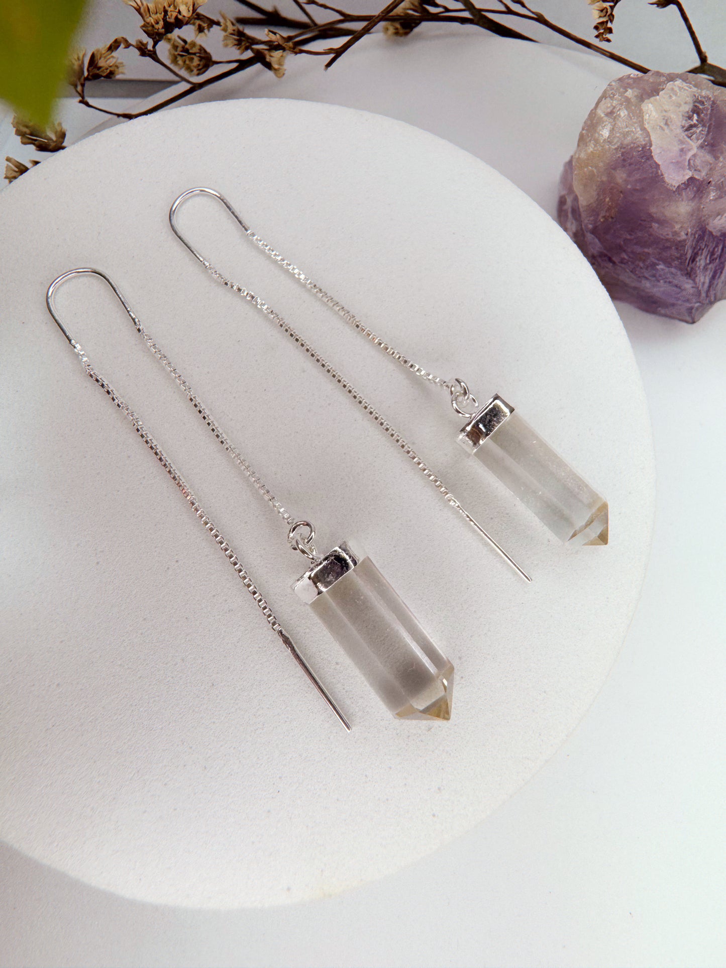 Brinco zen - Quartzo de Cristal lapidado