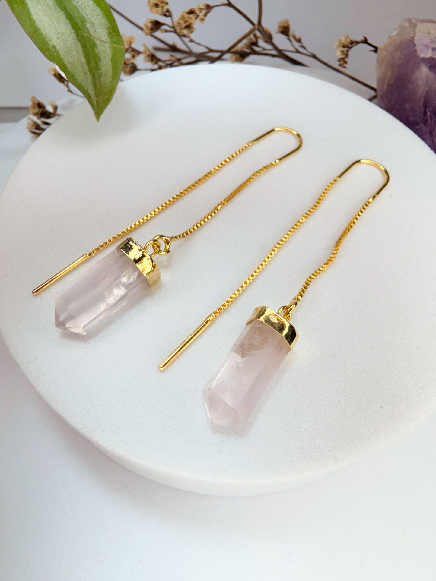 Brinco zen - Quartzo Rosa lapidado