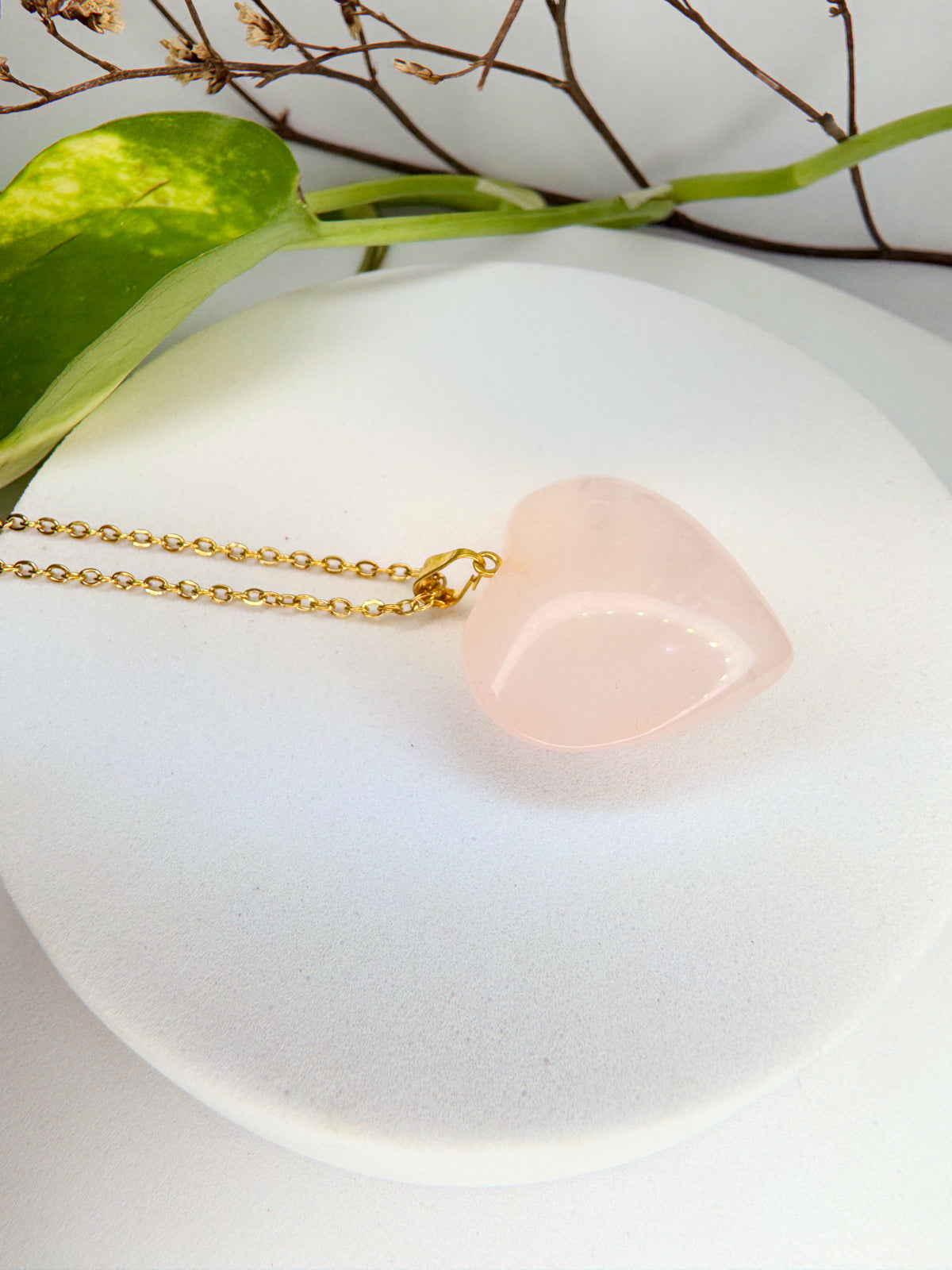Colar coração - Quartzo rosa