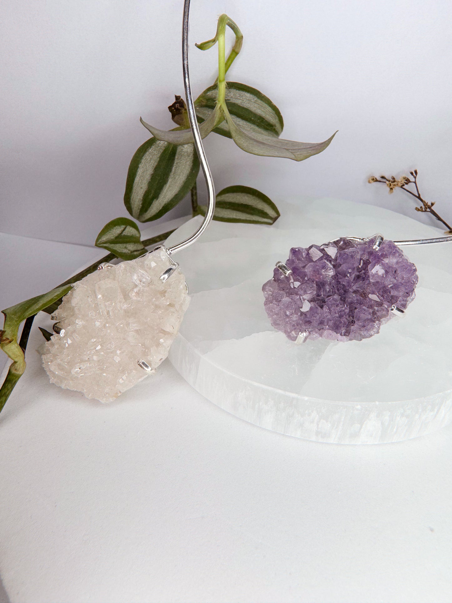 Choker Espaço - Drusa de Ametista + Drusa de quartzo transparente