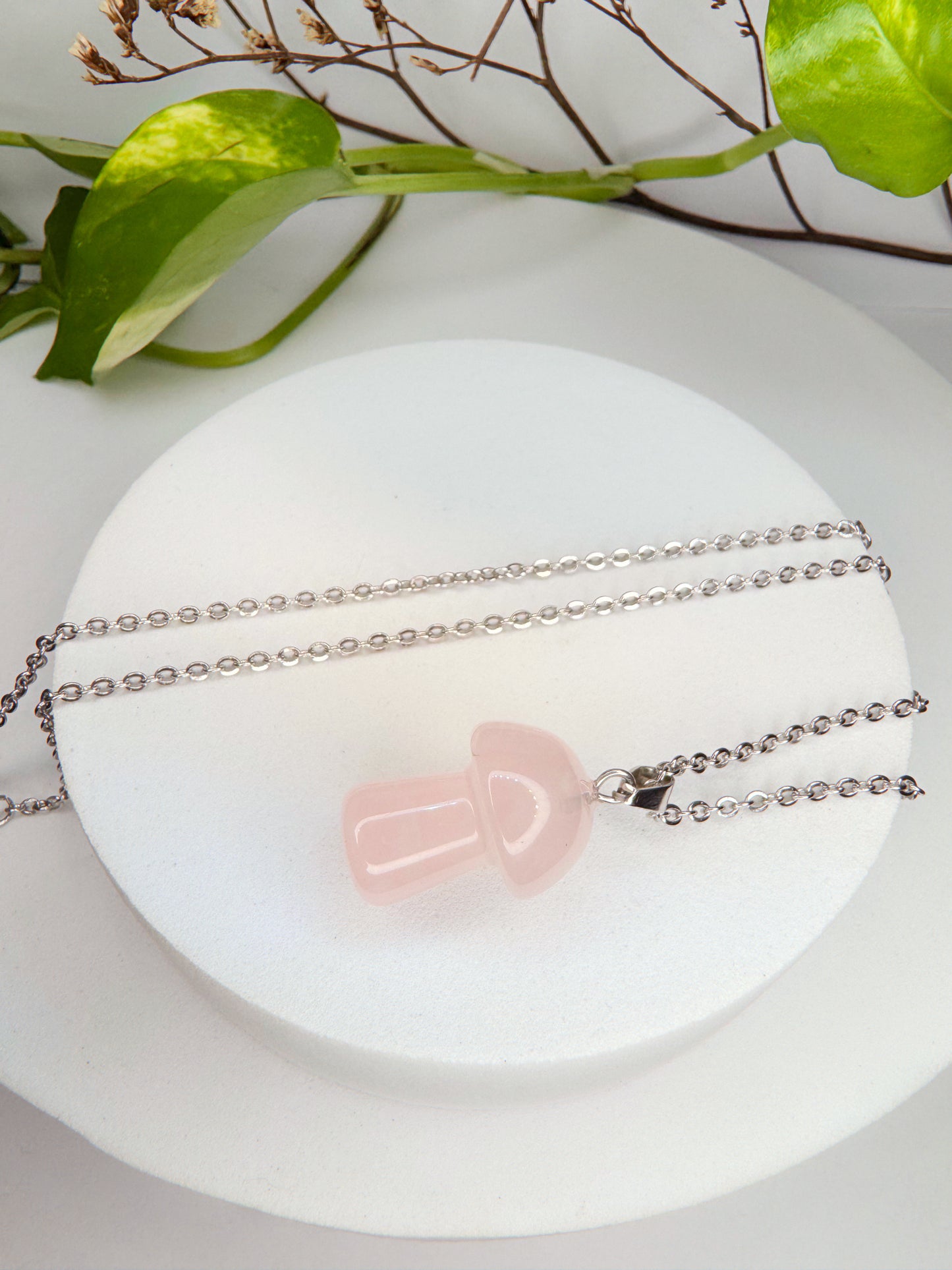 Colar cogumelo - Quartzo Rosa