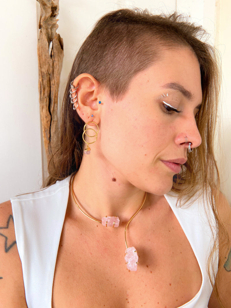 Choker celeste - Quartzo rosa