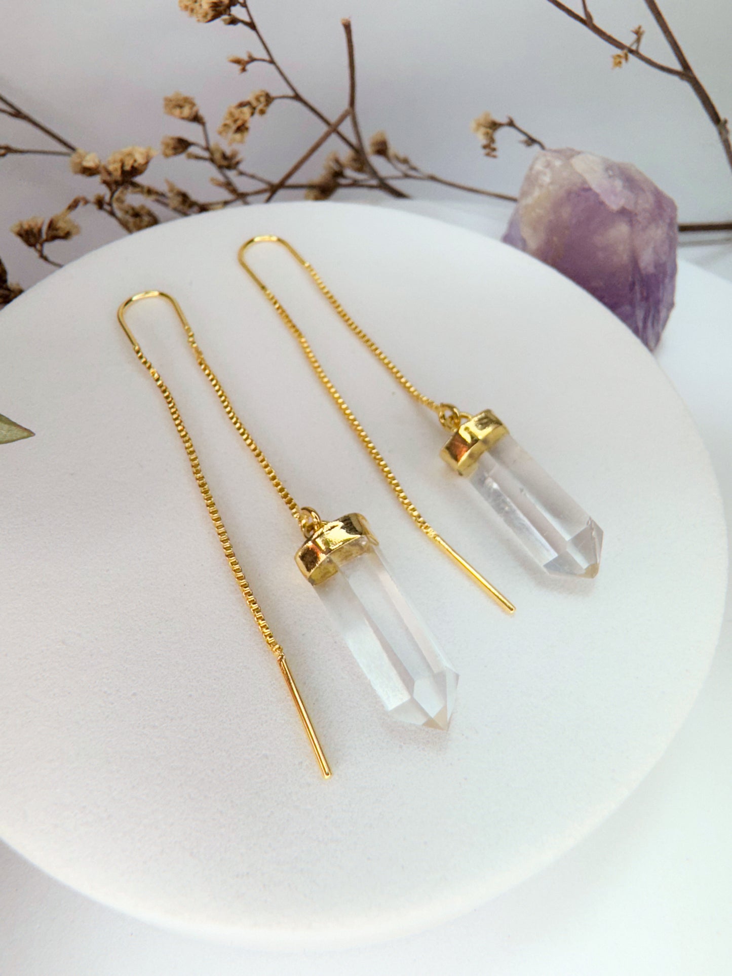 Brinco zen - Quartzo de Cristal lapidado