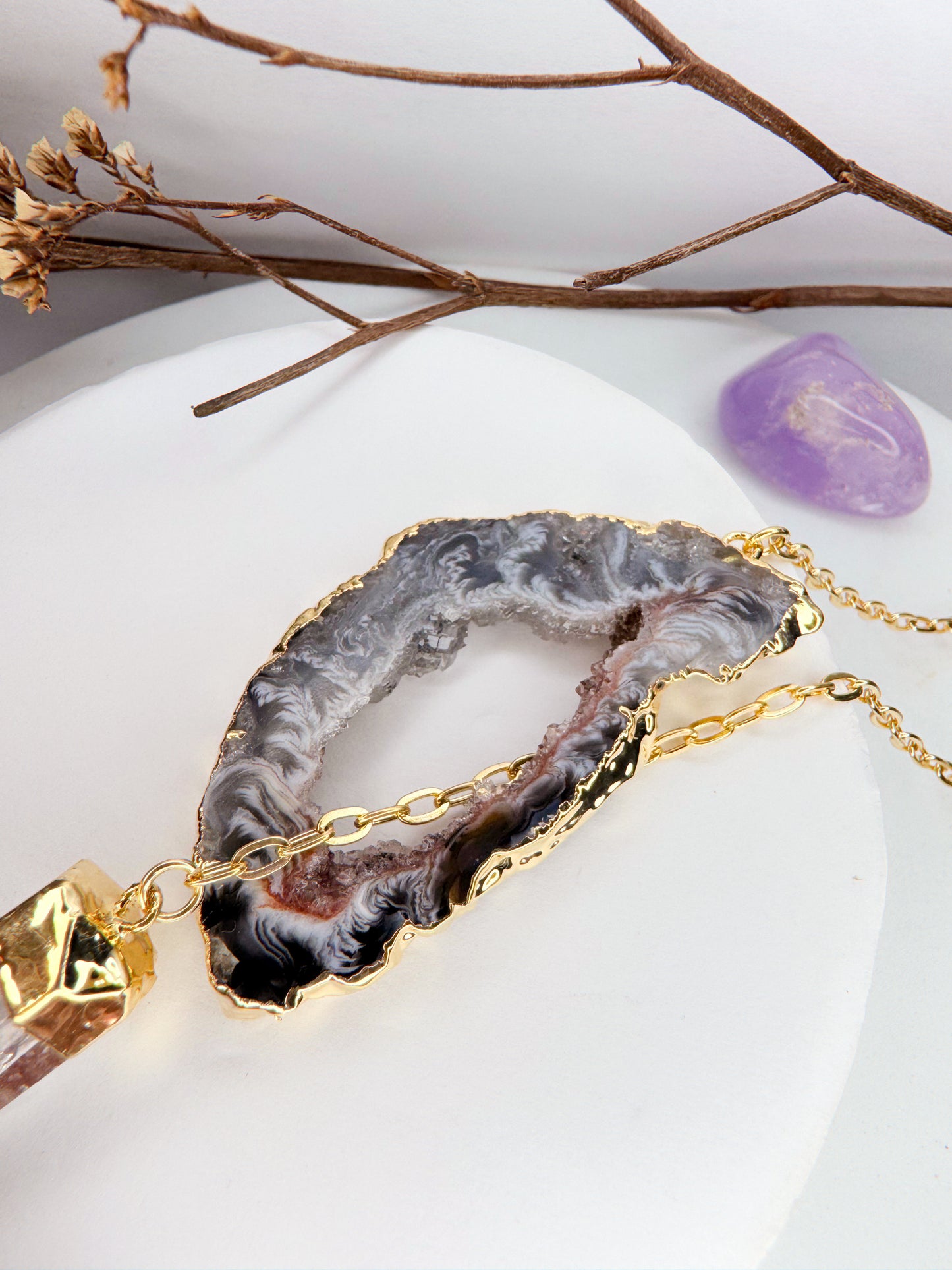 Colar Cósmico - Ágata + Quartzo de Cristal