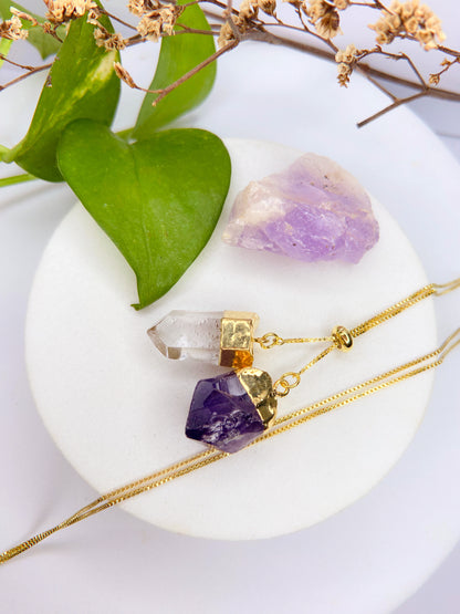 Colar cósmico - quartzo de cristal + ametista