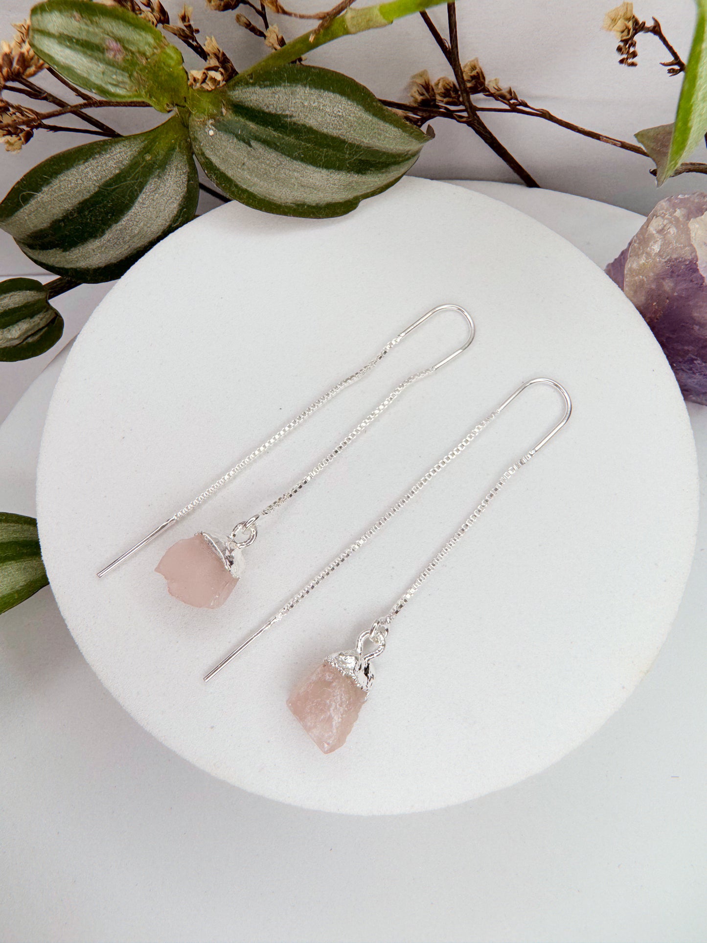 Brinco zen - Quartzo Rosa bruto