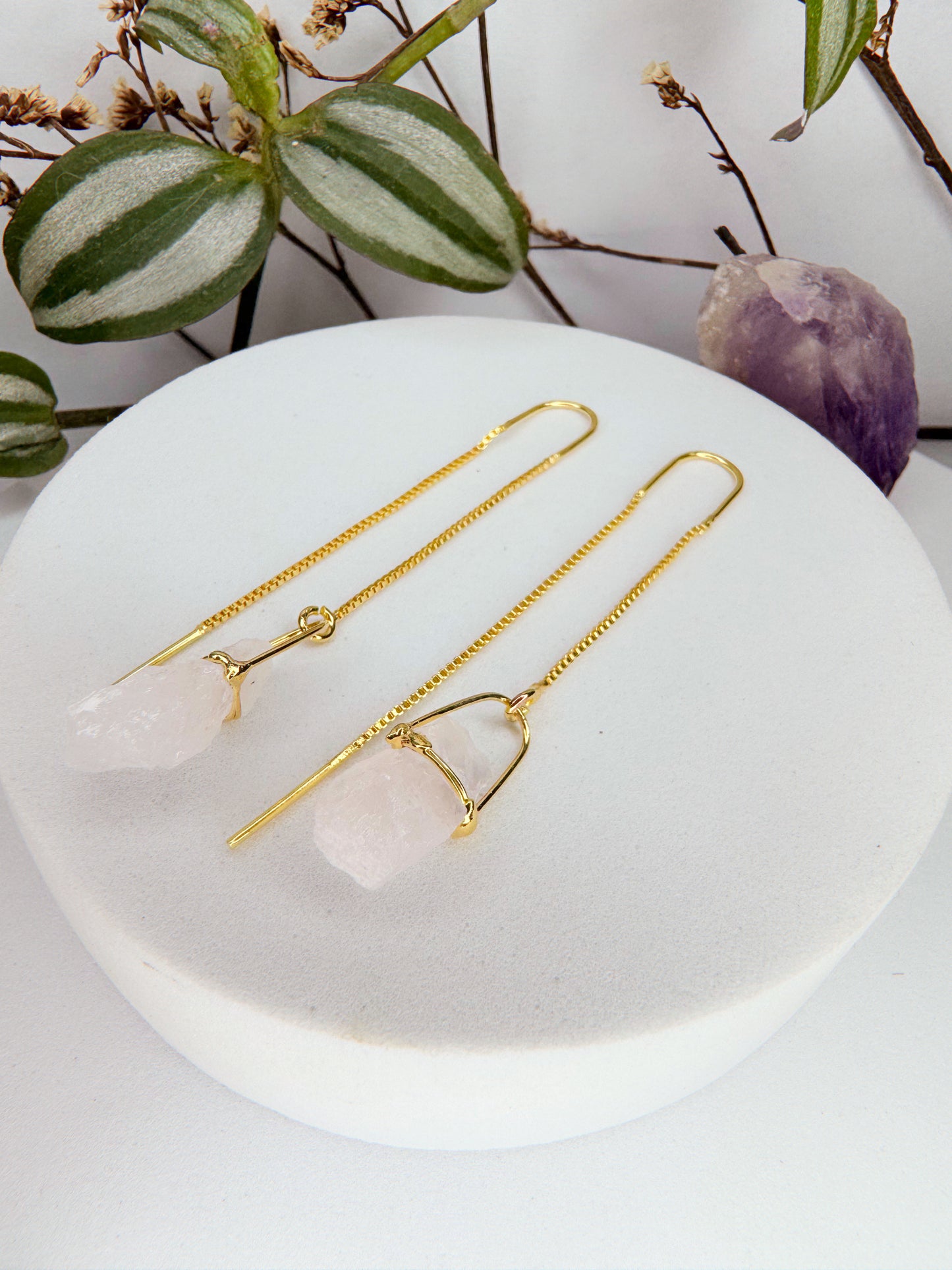 Brinco zen - Quartzo Rosa bruto