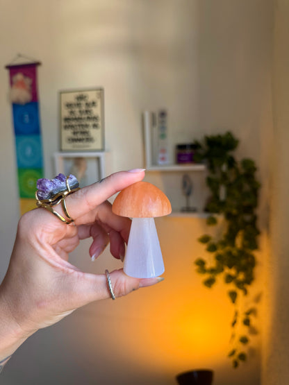 Cogumelo - Selenita branca + Selenita Laranja 6cm