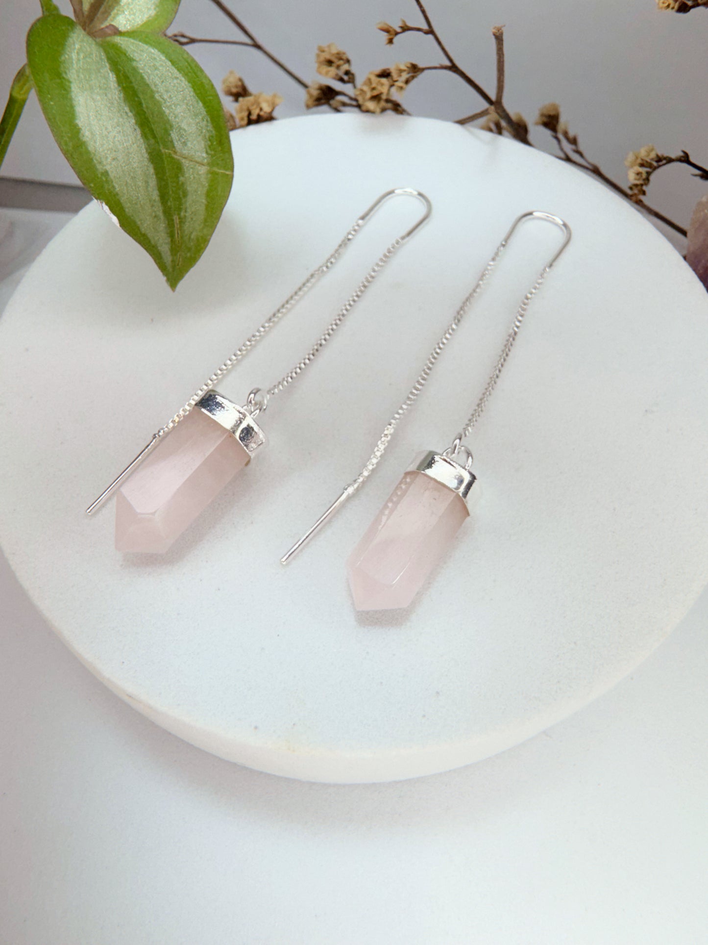 Brinco zen - Quartzo Rosa lapidado