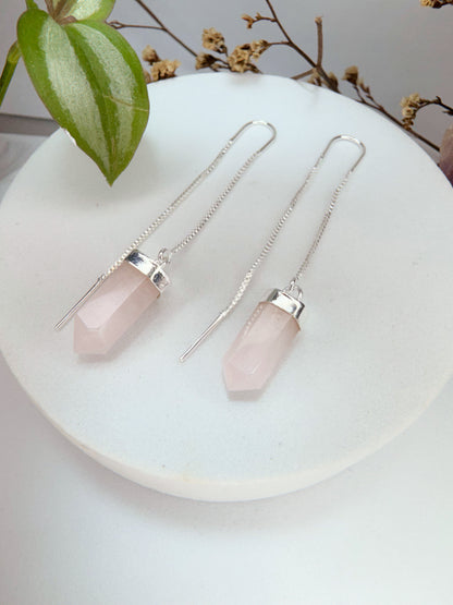 Brinco zen - Quartzo Rosa lapidado