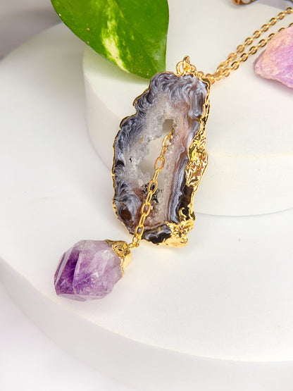 Colar cósmico - ágata preta + ametista