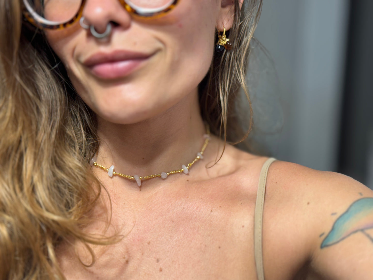 Choker Luar - Quartzo Rosa