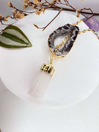 Colar Cósmico - Agata + Selenita Branca