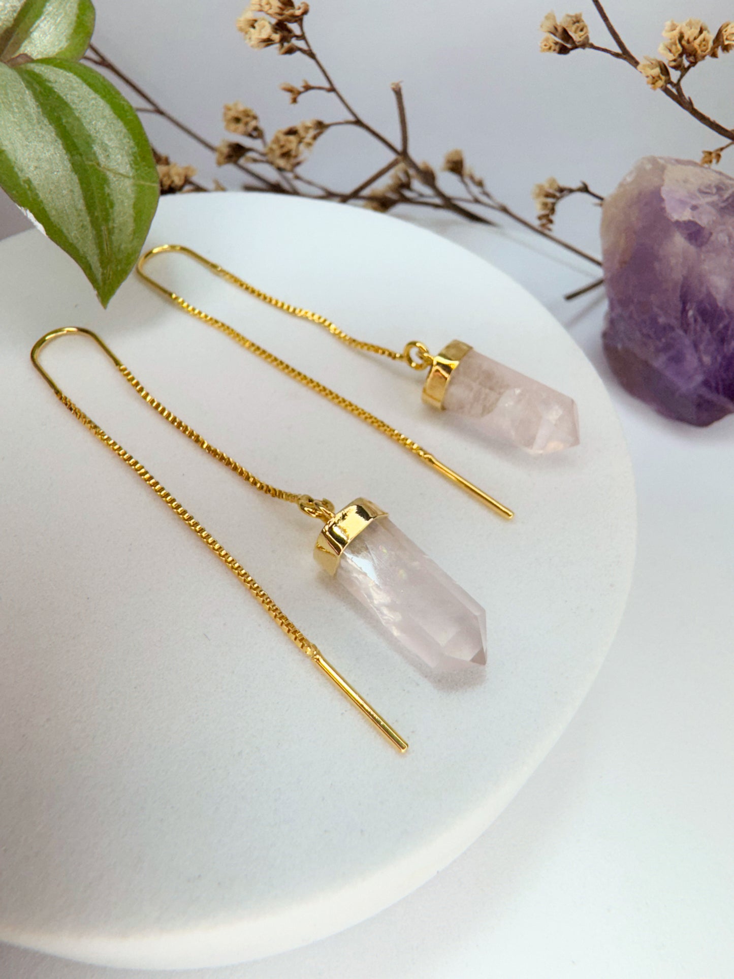 Brinco zen - Quartzo Rosa lapidado