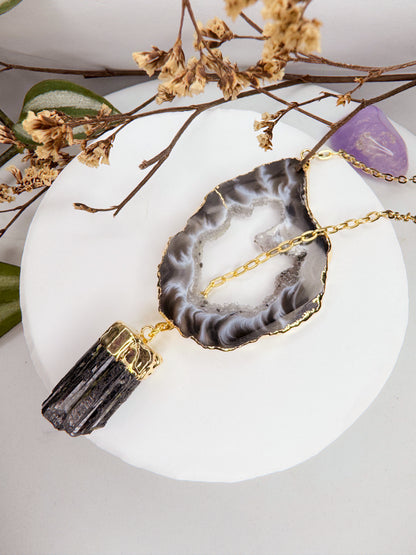 Colar Cósmico - Ágata + Turmalina Preta