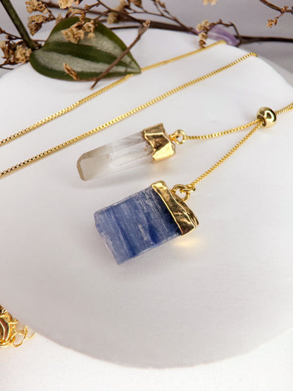 Colar Cósmico - Quartzo de cristal + Cianita azul