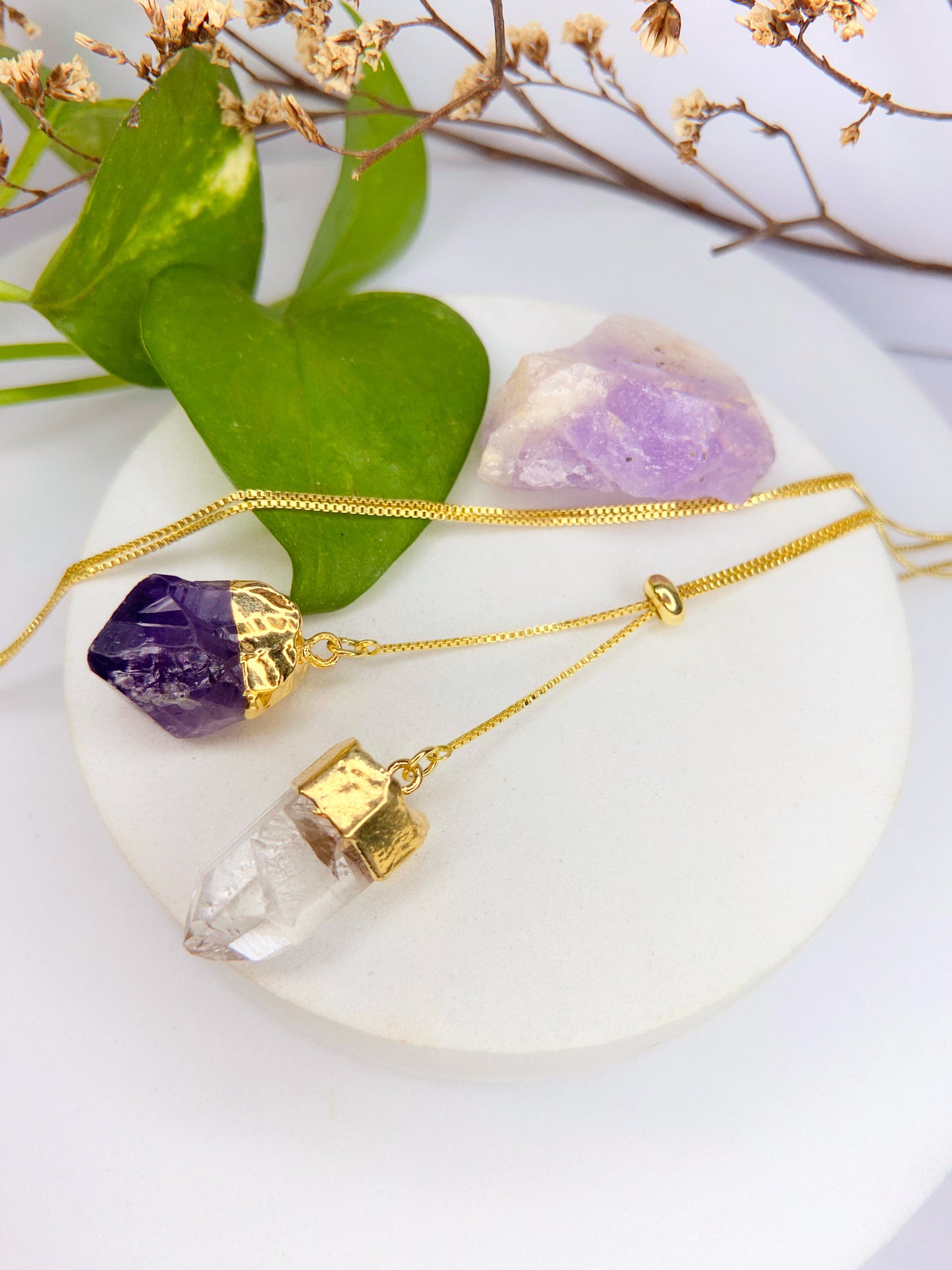 Colar cósmico - quartzo de cristal + ametista