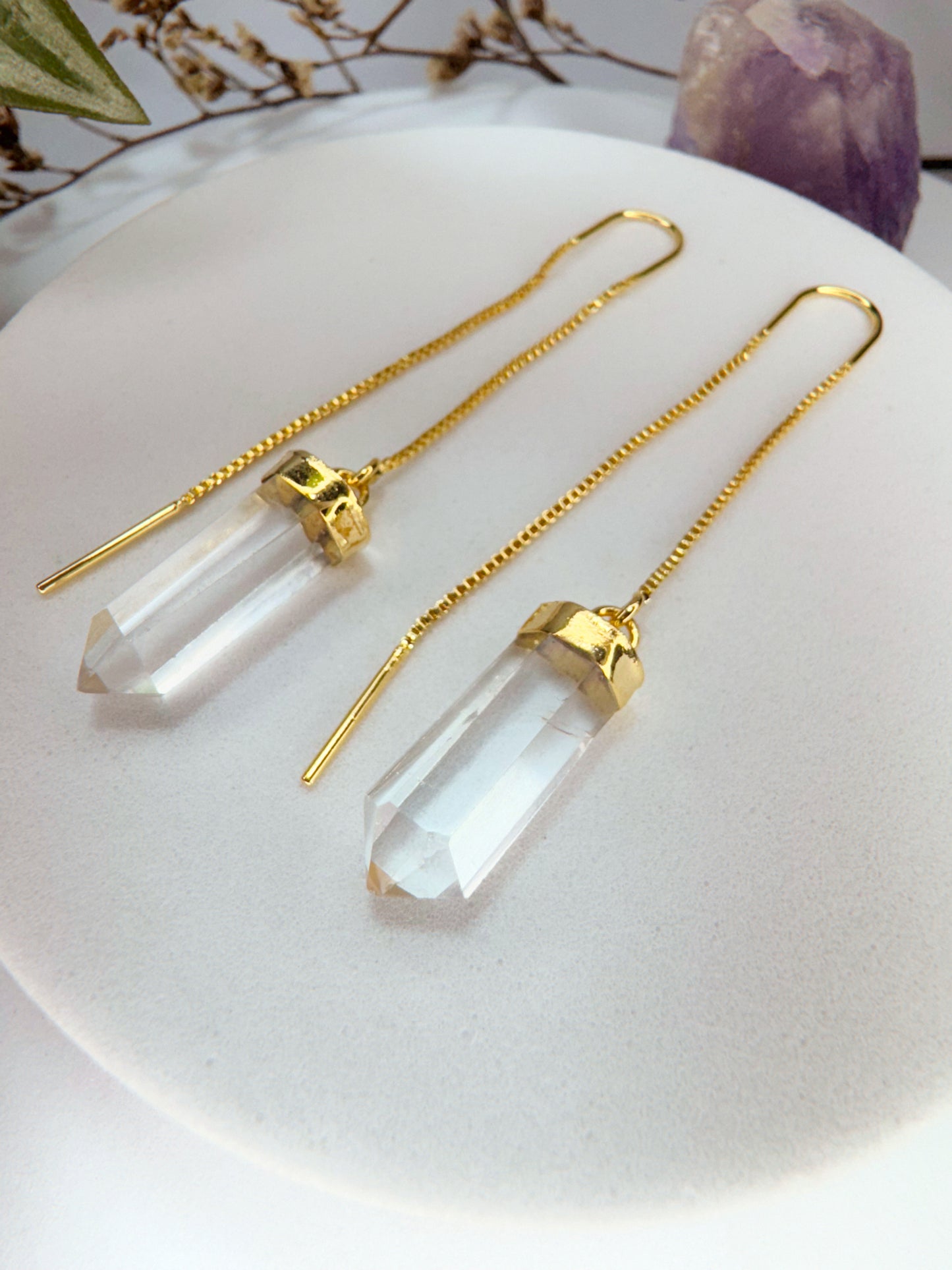 Brinco zen - Quartzo de Cristal lapidado