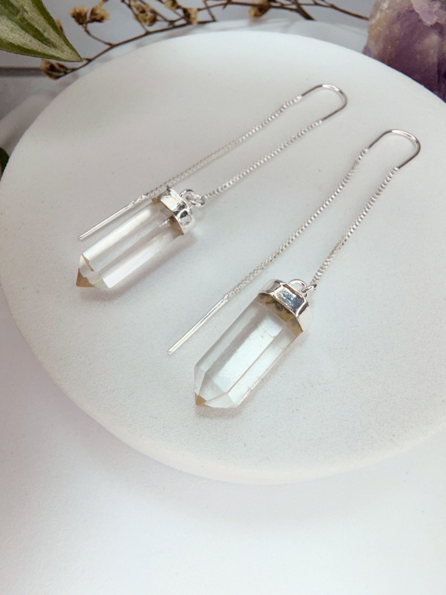 Brinco zen - Quartzo de Cristal lapidado