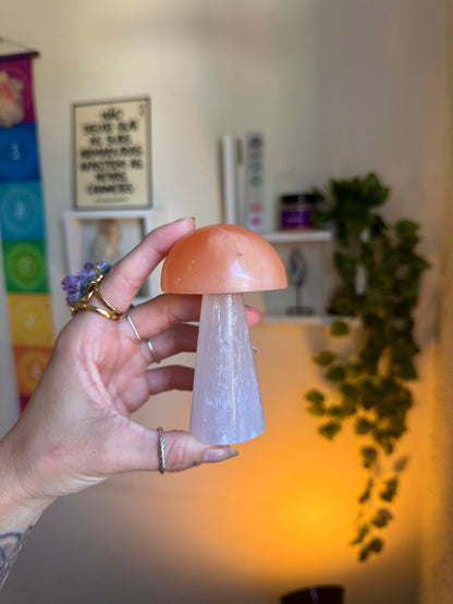 Cogumelo - Selenita branca + Selenita Laranja 10cm