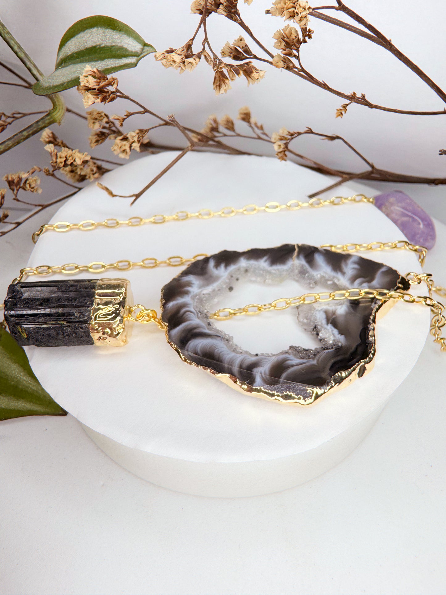 Colar Cósmico - Ágata + Turmalina Preta