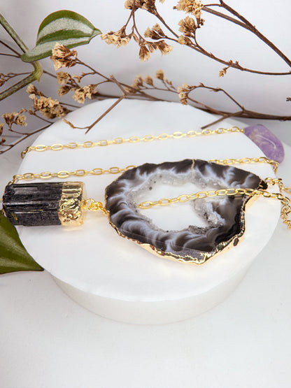 Colar Cósmico - Ágata + Turmalina Preta