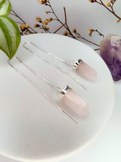 Brinco zen - Quartzo Rosa lapidado